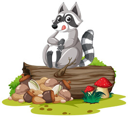 Cute raccoon on the log