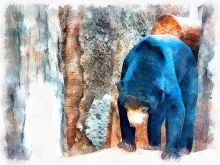 bear dog watercolor style illustration impressionist painting.