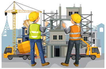 Obraz na płótnie Canvas House construction site with workers