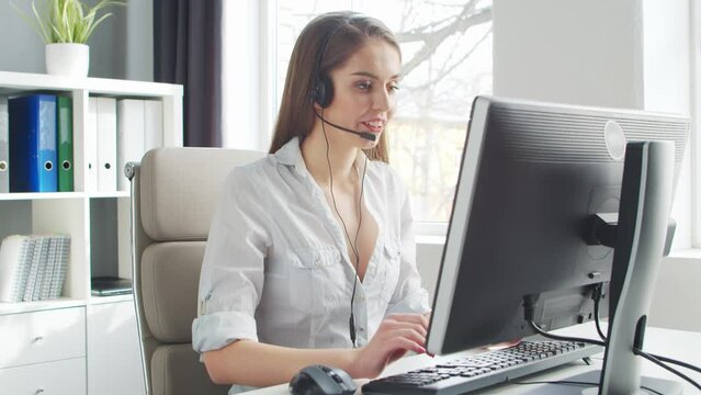 Professional Support Operator is Working in Home Office. Workplace of Woman Solving Customer Problems. Call Center and Customer Support Concept.