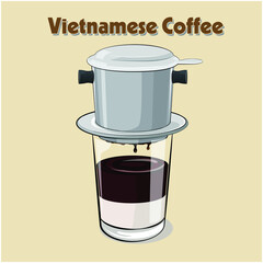 vietnamese coffee illustration, drip, caphe phin - obrazy, fototapety, plakaty