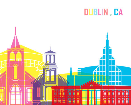 Dublin CA  skyline in watercolor