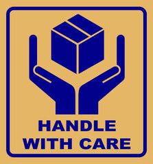 Handle with care sign isolated on carton box. Vector illustration. Package flat symbol
