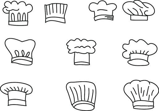 Hand drawn Hat chef isolate vector set