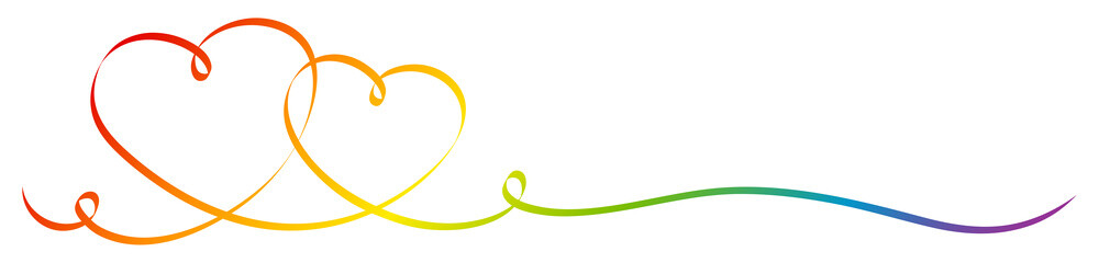 2 Verbundene Herzen Kalligrafie Regenbogen