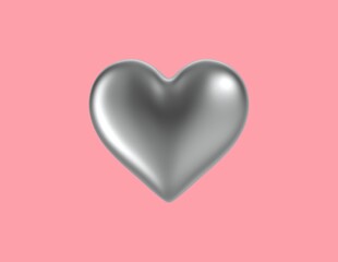 3d silver shiny heart shape in a pink stage