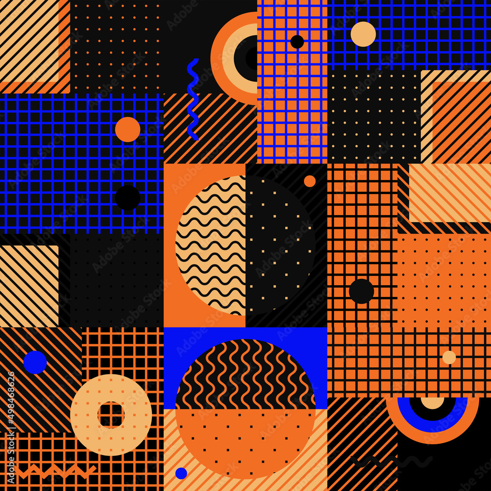 Poster trendy seamless pattern background with simple fancy shapes.