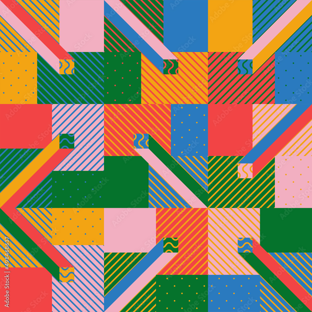 Poster trendy seamless pattern background with simple fancy shapes.