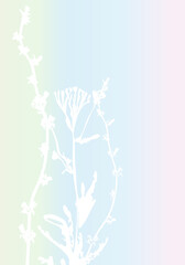 Naklejka premium Isolated vector realistic flower, herb, plant or twig on pastel colored iridescent background. Minimalist poster concept with silhouettes of organic shapes. Modern abstract botanical artwork.