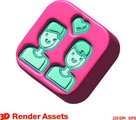 cute 3d assets of couple family, perfect for social media, game, website assets and many more