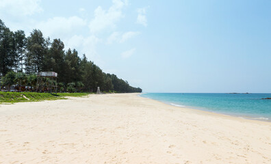 White sandy beach in south of Thailand, empty beach with no tourist during covid-19, tropical nature background, summer outdoor day light
