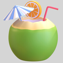 summer beach vacation coconut drink icon 3d illustration render