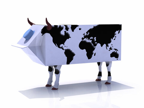 milk box like a cow with world map instead of blots