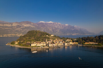 Fototapeta na wymiar Bellagio city son Lake Como seen from the lake, aerial shot.