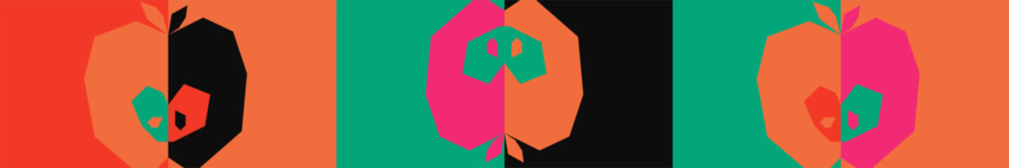 Universal seamless geometric pattern with fruit elements, vegetable shapes.