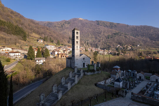 Lasnigo church of Sant'Alessandro aerial shot.