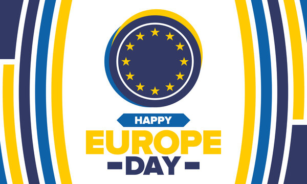 Europe Day. Annual public holiday in May. Is the name of two annual observance days - 5 May by the Council of Europe and 9 May by the European Union. Poster, card, banner and background. Vector