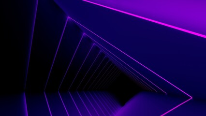 Abstract architecture background triangular arches glow violet neon 3d render