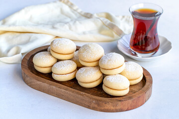 Cookies on a white background. Delicious filled cookies. Bakery products. close up