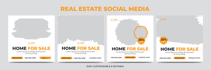 Naklejka premium Modern real estate agency social media post banner template bundle. Creative square home social media banner set