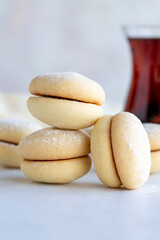 Cookies on a white background. Delicious filled cookies. Bakery products. close up