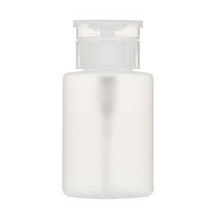 Transparent cosmetic bottles with a cap isolated on a white background. Bottle with hand sanitizer. Antimicrobial liquid gel. Hand hygiene. Shampoo bottle. Medicine bottle. Liquid soap.