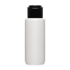 Cosmetic bottles with lid isolated on white background. Bottle with hand sanitizer. Antimicrobial liquid gel. Hand hygiene. Shampoo bottle. Medicine bottle. Liquid soap.
