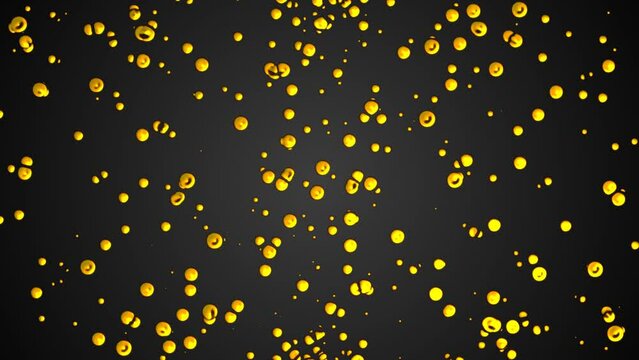 Animated dot background. Moving towards drops, splashes of oil. Liquid metal. Transformer. Plexus golden circles, spheres. Collision particles. Force attraction. Business, technology science. 4k	
