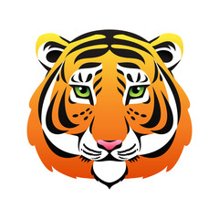Tiger head. Cartoon illustration of a tiger face isolated on a white background. Vector 10 EPS.