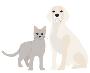 dog and cat flat design, isolated, vector