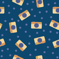 Seamless pattern with camera. Endless texture, vector illustration on white background.