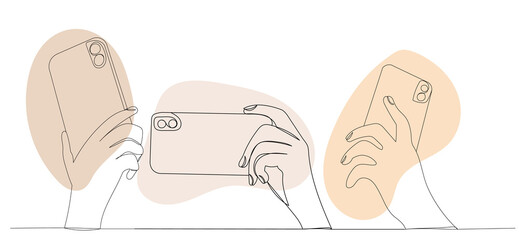 hands with phones one continuous line drawing
