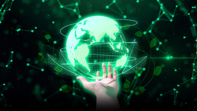 3D render Green technology future world bussiness in your hand