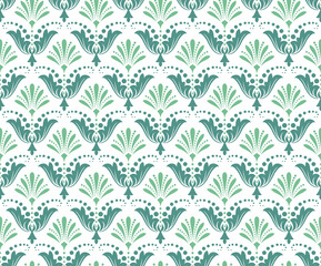 Flower geometric pattern. Seamless vector background. White and green ornament. Ornament for fabric, wallpaper, packaging. Decorative print