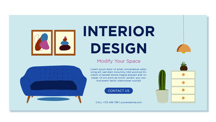 Hand drwan interior design banner