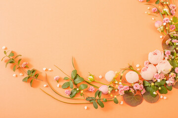 pink roses with leaves on paper background