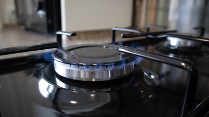 The gas burns with a blue flame