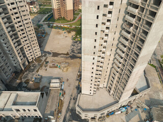 Aerial view of multistory apartment construction site in China © lzf
