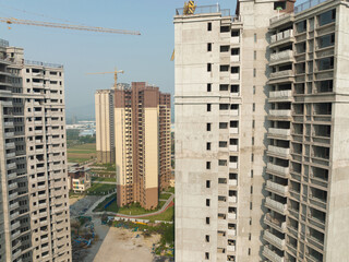 Fototapeta premium Aerial view of multistory apartment construction site in China