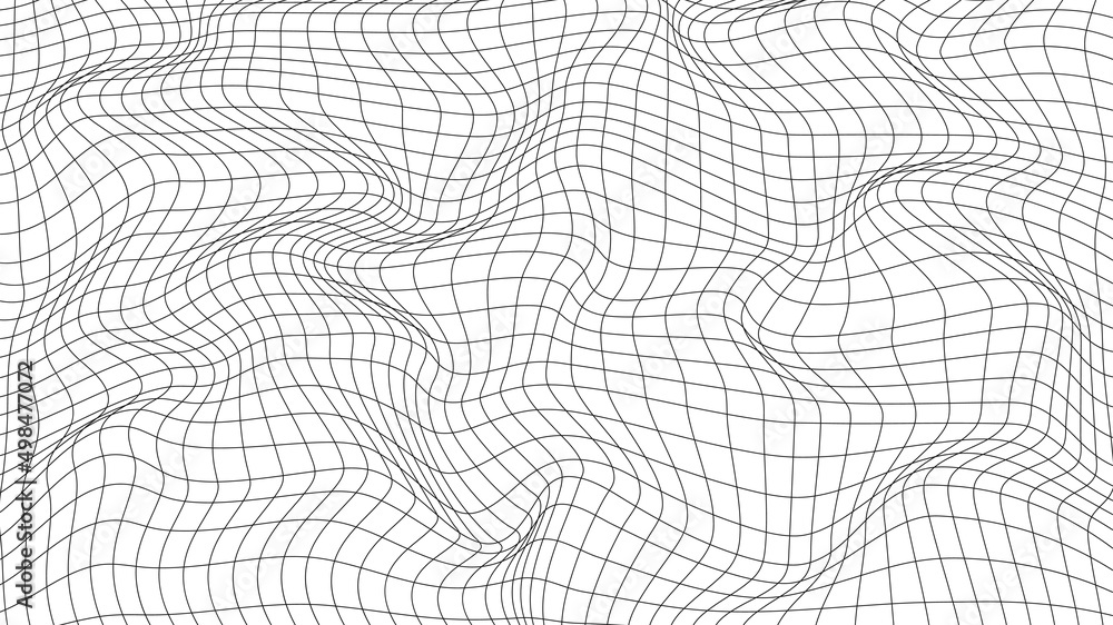 Poster abstract wavy 3d mesh on a white background. geometric dynamic wave. 3d technology wireframe. vector