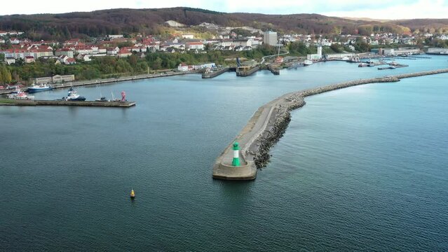 4k(24fps) Fly away shot of the longest breakwater in Europe.