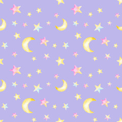 Obraz na płótnie Canvas Seamless pattern. Watercolor unicorns pattern with rainbows and clouds. Cute watercolor texture