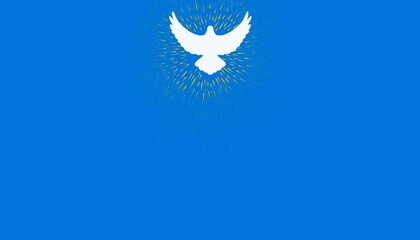 Banner blu azzurro con colomba bianca che vola. Pasqua. Natale. Pentecoste. Fede. Libertà  - obrazy, fototapety, plakaty