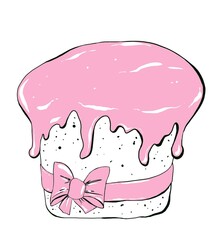 Easter cake, sweet dessert. Hand drawing illustration in cartoon style. Design for postcards, stickers, menu