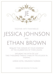 Wedding invitation template. Decorative floral frame- monogram. Template for greeting card, certificate, invitation, menu.
