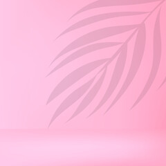 pink  color background with leaf shadow.