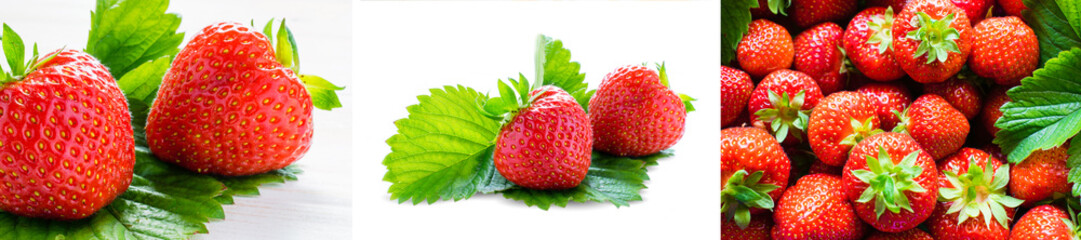 fresh strawberries collection. fresh food. concept collage.