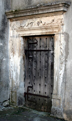Wooden door of old castle