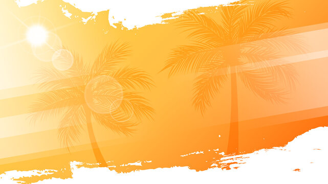 Summertime background with palm trees, summer sun and white brush strokes for your season graphic design. Hot Sunny Days. Vector illustration.	