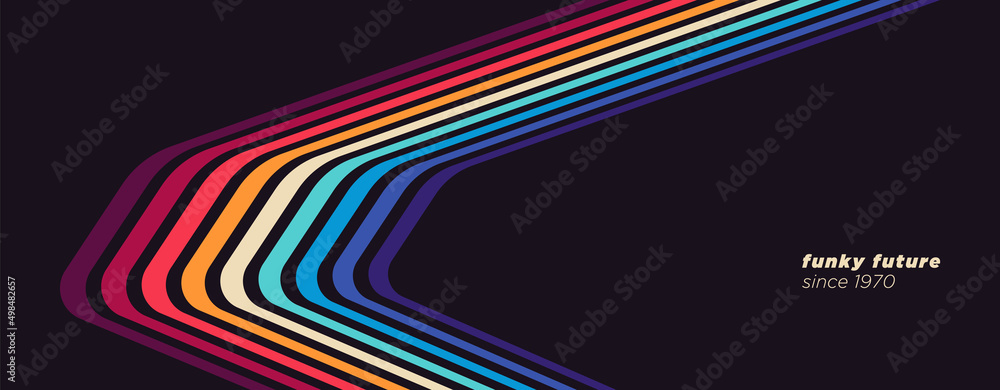 Poster abstract background design in futuristic retro style with colorful lines. vector illustration.